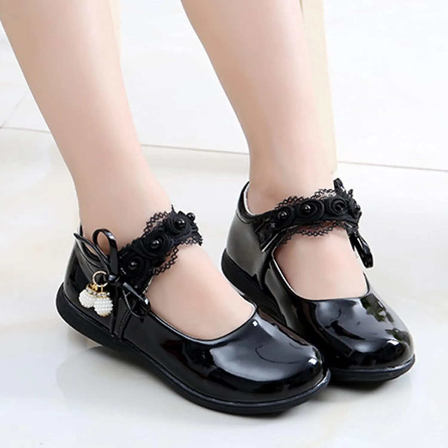 Baby Girls Mary Jane Shoes School Kids Uniform Flat Ballet Strap Dress Formal Slip-On Shoes Performance Shoes Youth