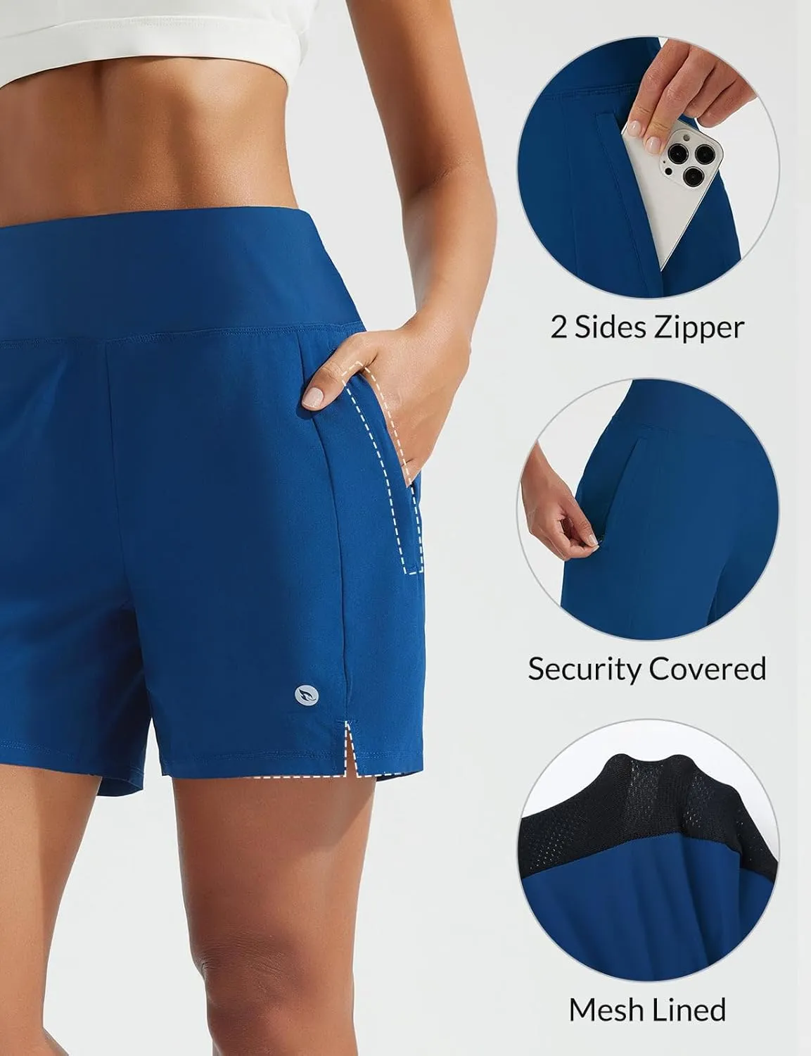 baleaf Women's 5" Swim Shorts High Waisted Quick Dry Swimming Bottom Boxer Liner Board Beach Shorts with Zipper Pockets