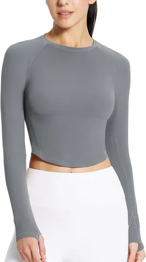 baleaf Womens Long Sleeve Workout Tops Athletic Crop Top Running Slim Fit Gym Yoga Shirts