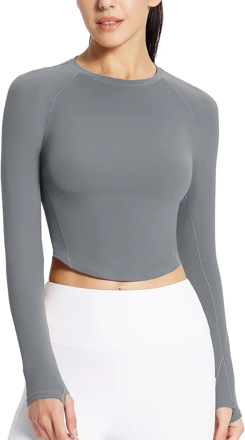 baleaf Womens Long Sleeve Workout Tops Athletic Crop Top Running Slim Fit Gym Yoga Shirts