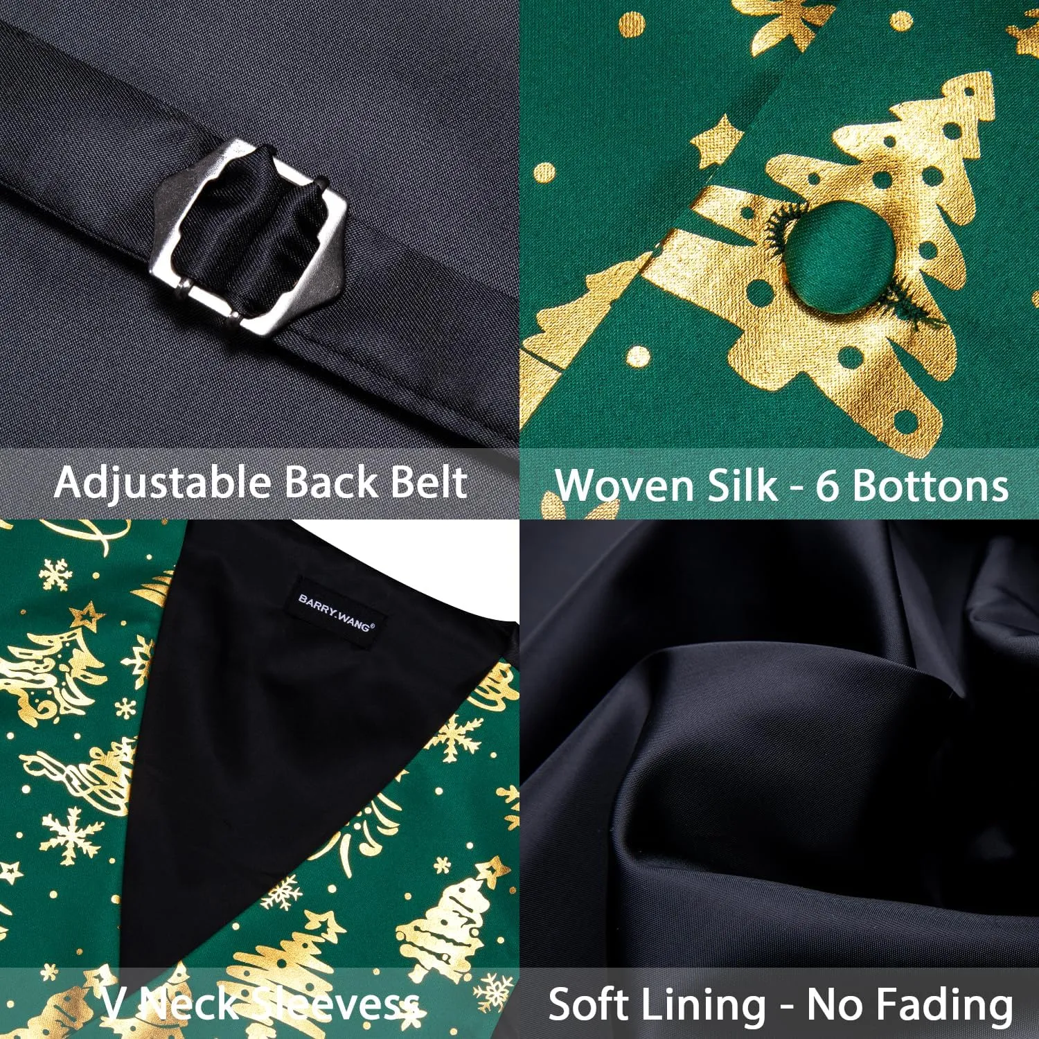 Barry.Wang Mens Christmas Vest Red Green Xmas Tree Snowman Snowflake Festival Suit Waistcoat Bow Tie Set Holiday