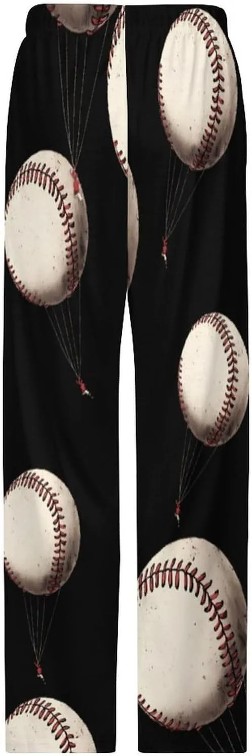 Baseball Hot Air Balloon Mens Pajama Pants Wide Leg Sleep Pants Lightweight Sleepwear Long Bottoms