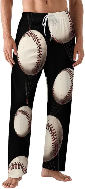 Baseball Hot Air Balloon Mens Pajama Pants Wide Leg Sleep Pants Lightweight Sleepwear Long Bottoms