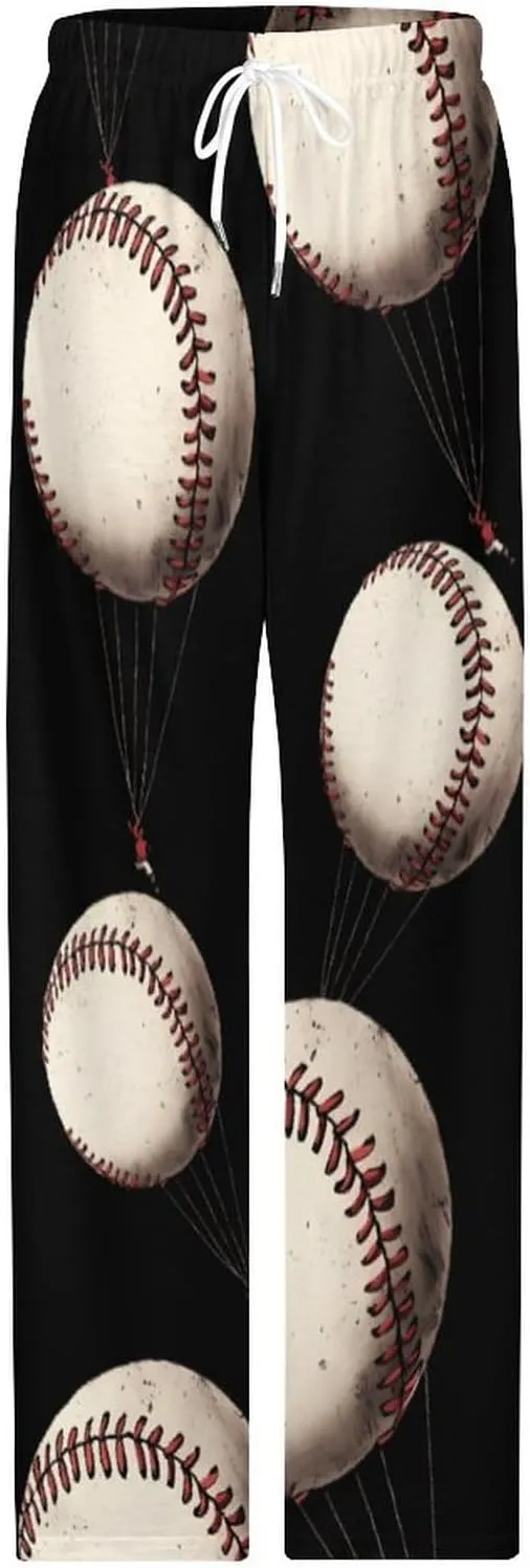 Baseball Hot Air Balloon Mens Pajama Pants Wide Leg Sleep Pants Lightweight Sleepwear Long Bottoms