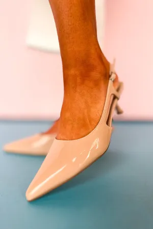 Beige Patent Heel Strap Low Heels