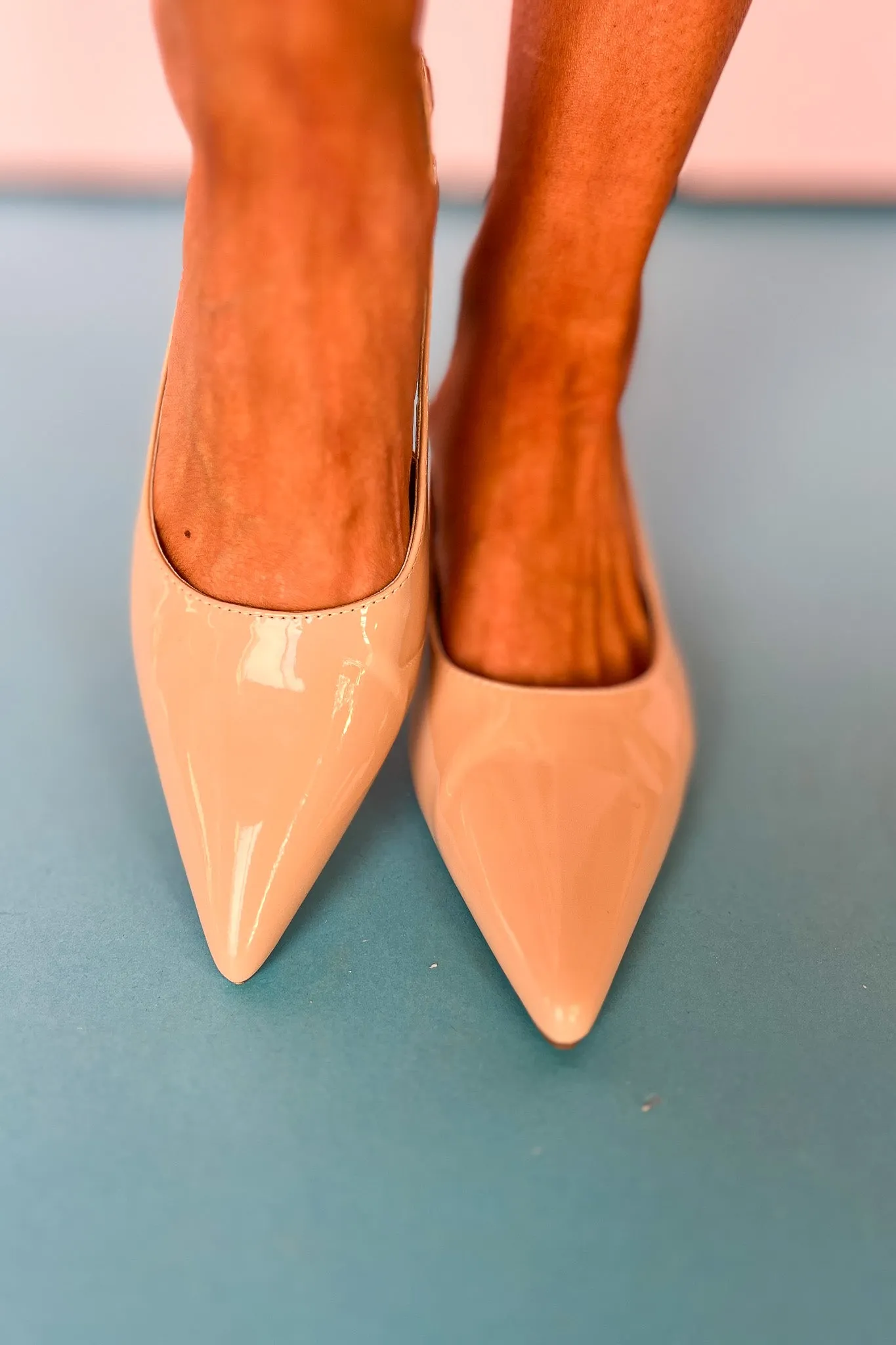 Beige Patent Heel Strap Low Heels