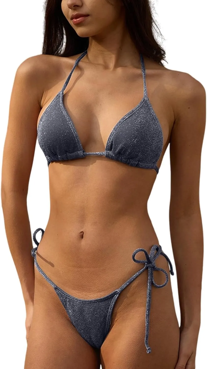 Bikini Sets Women Thongs Cheeky Two Piece Swimsuit Sexy Swimwear Triangle Cute Bathing Suit String