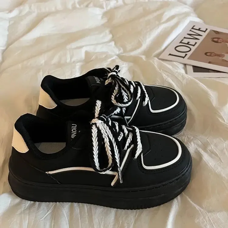 binfenxie  -  Black Sneakers Woman Sports Shoes Platform Vulcanize Tennis Female Vintage Casual Flats Spring Summer 2024 Korean Footwear