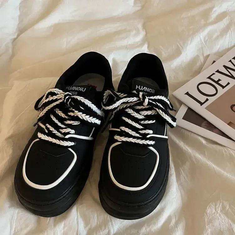 binfenxie  -  Black Sneakers Woman Sports Shoes Platform Vulcanize Tennis Female Vintage Casual Flats Spring Summer 2024 Korean Footwear