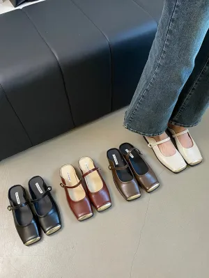 binfenxie  - Fashion Women Sandals Slides Slippers Summer Outside Casual Dress Shoes Low Flat Heeled Size 35-40 Fashion Loafers Square Toe