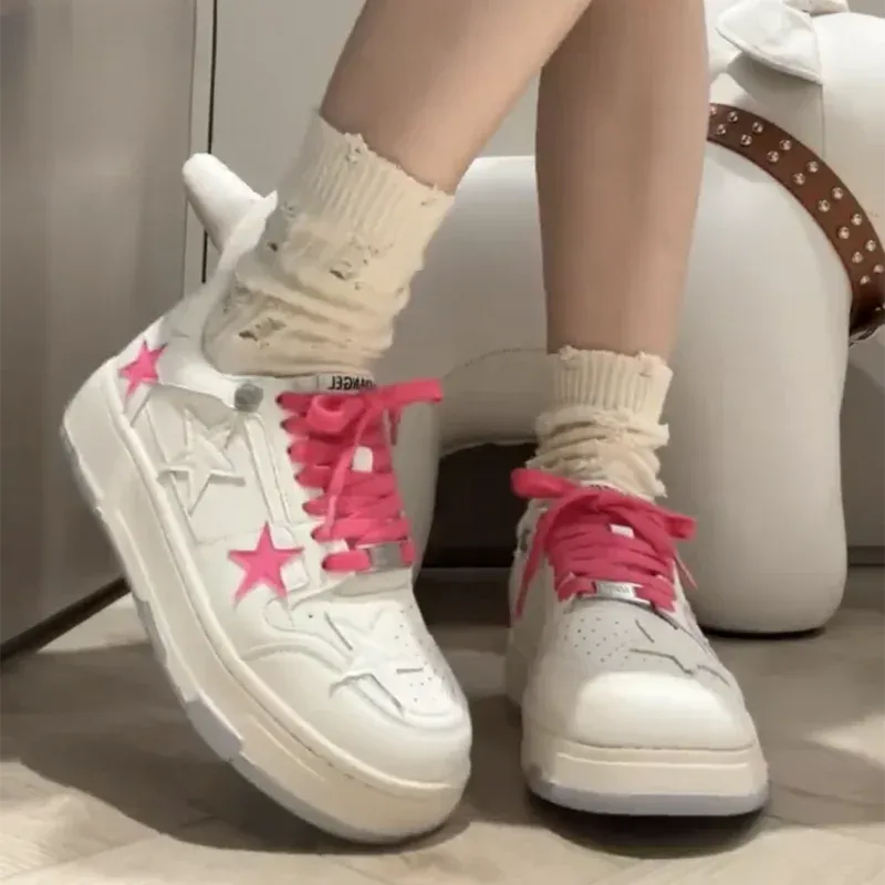 binfenxie  -  Pink White Shoes Woman Kawaii Platform Sneakers School Flats Cute Casual Tennis Female Vintage Vulcanize Korean Footwear