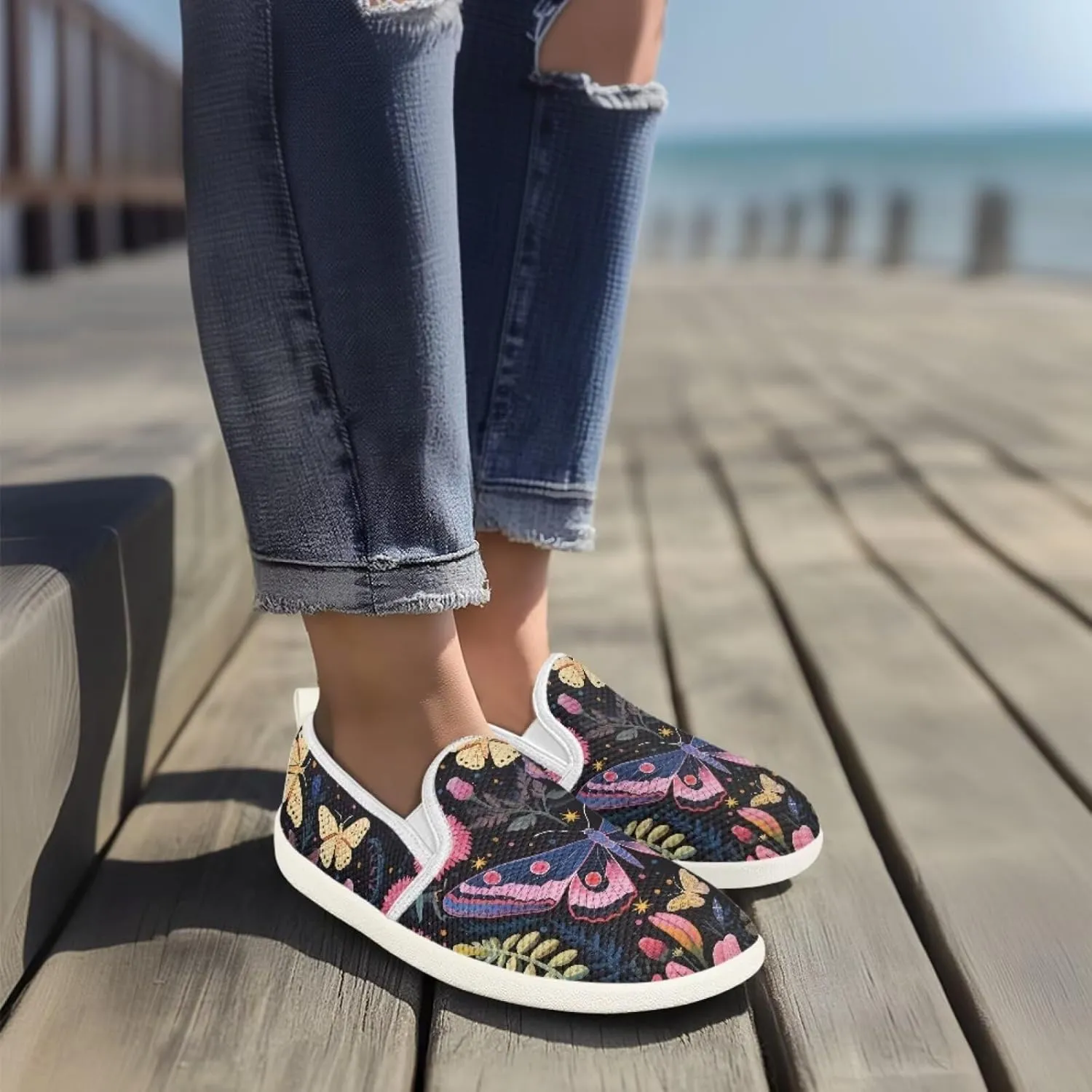 Binienty Women's Slip on Shoes Casual Low Cut Wide Toe Box Tennis Running Flats Athletic Walking Jogging Shoes