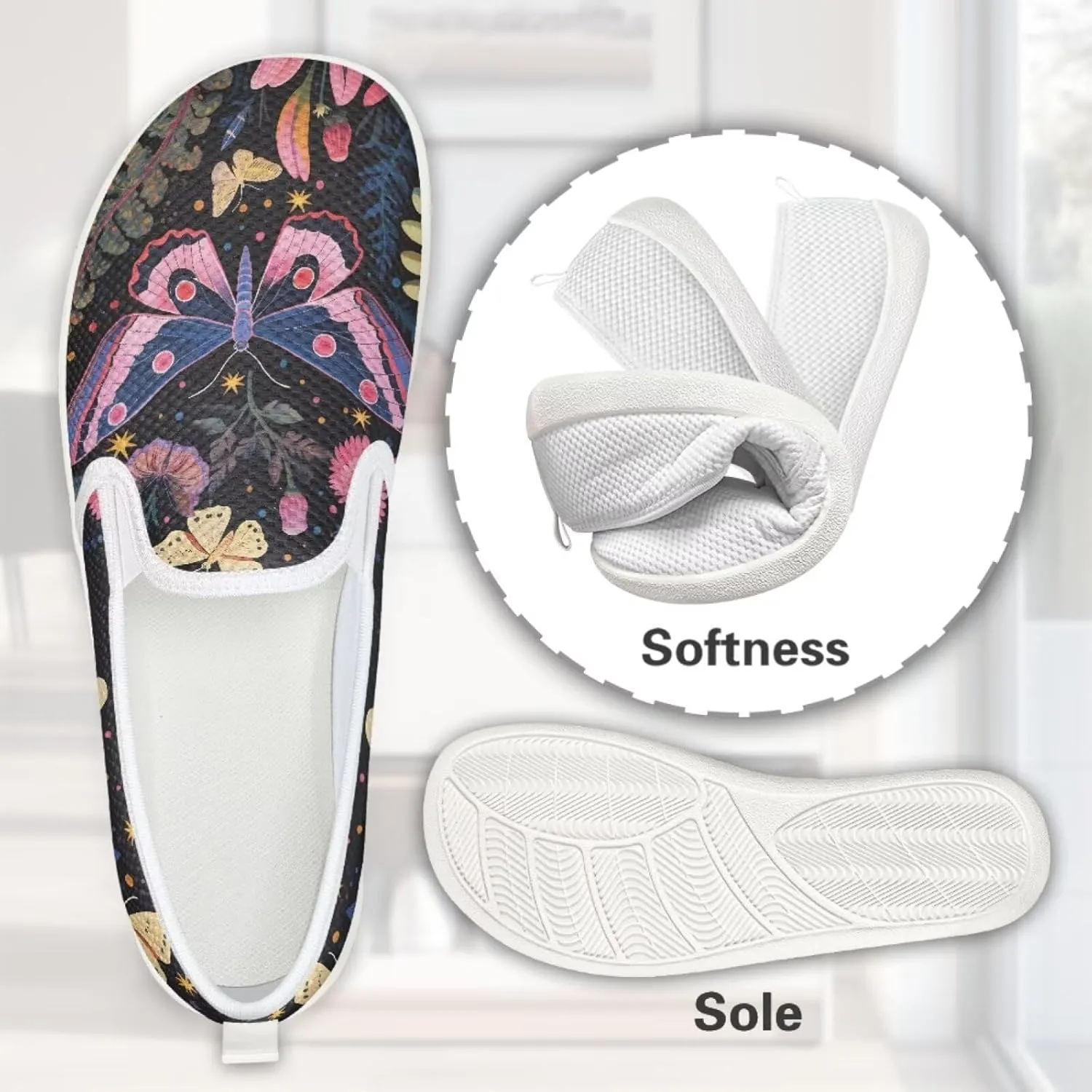 Binienty Women's Slip on Shoes Casual Low Cut Wide Toe Box Tennis Running Flats Athletic Walking Jogging Shoes