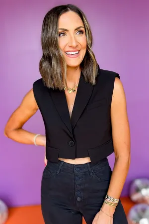Black Collared V Neck Sleeveless Flap Vest Top *FINAL SALE*