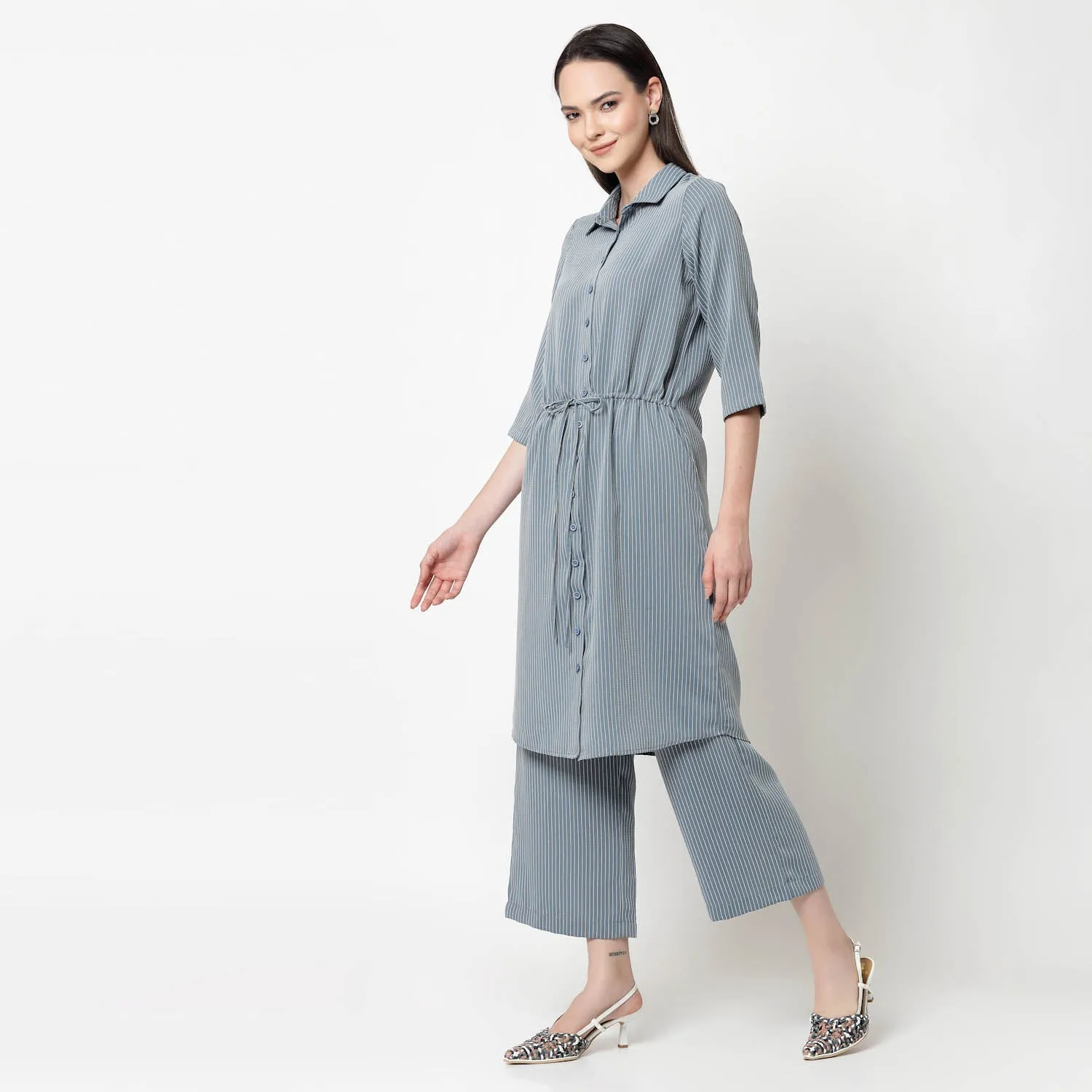 Blue Shirt Tunic With Draw Stings