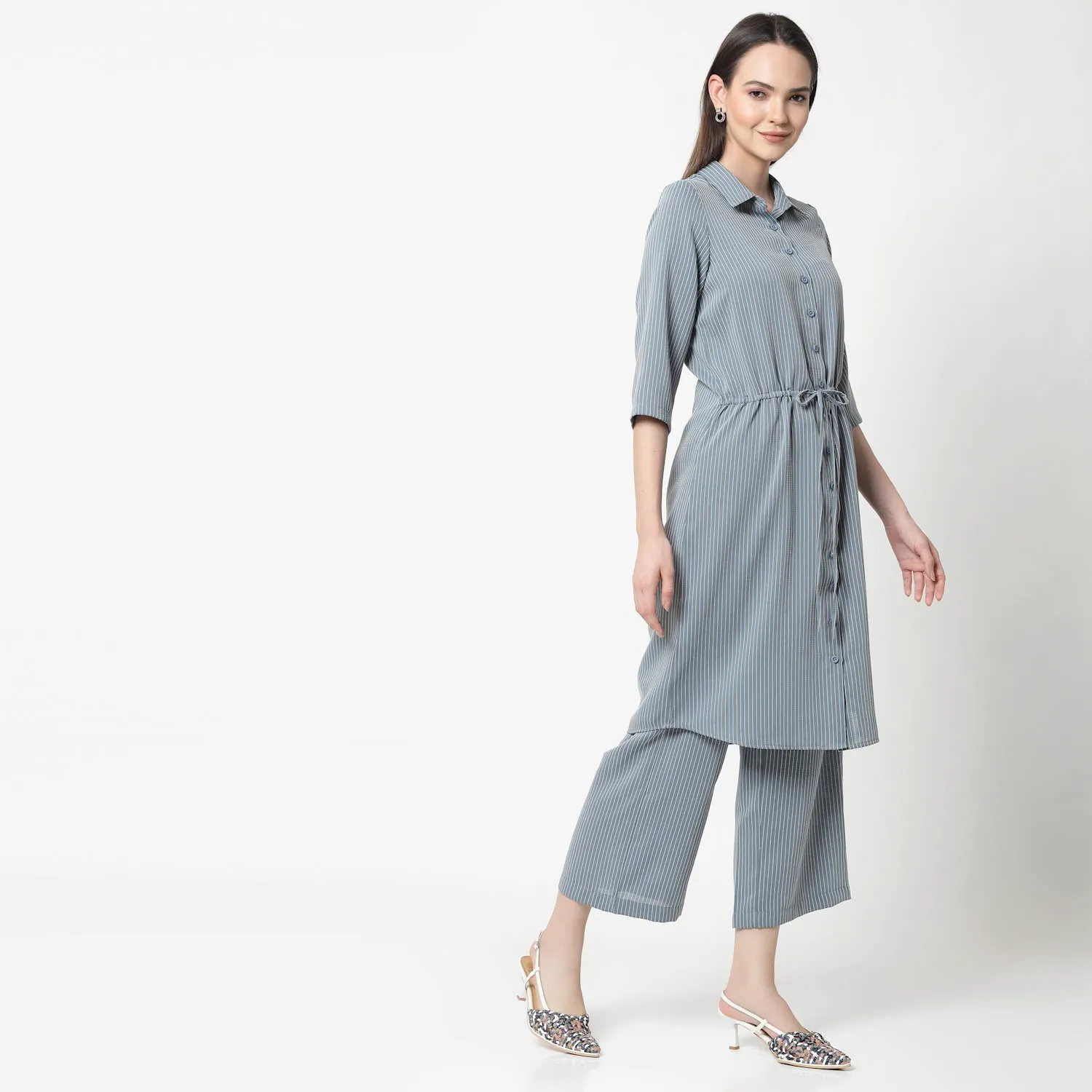 Blue Shirt Tunic With Draw Stings