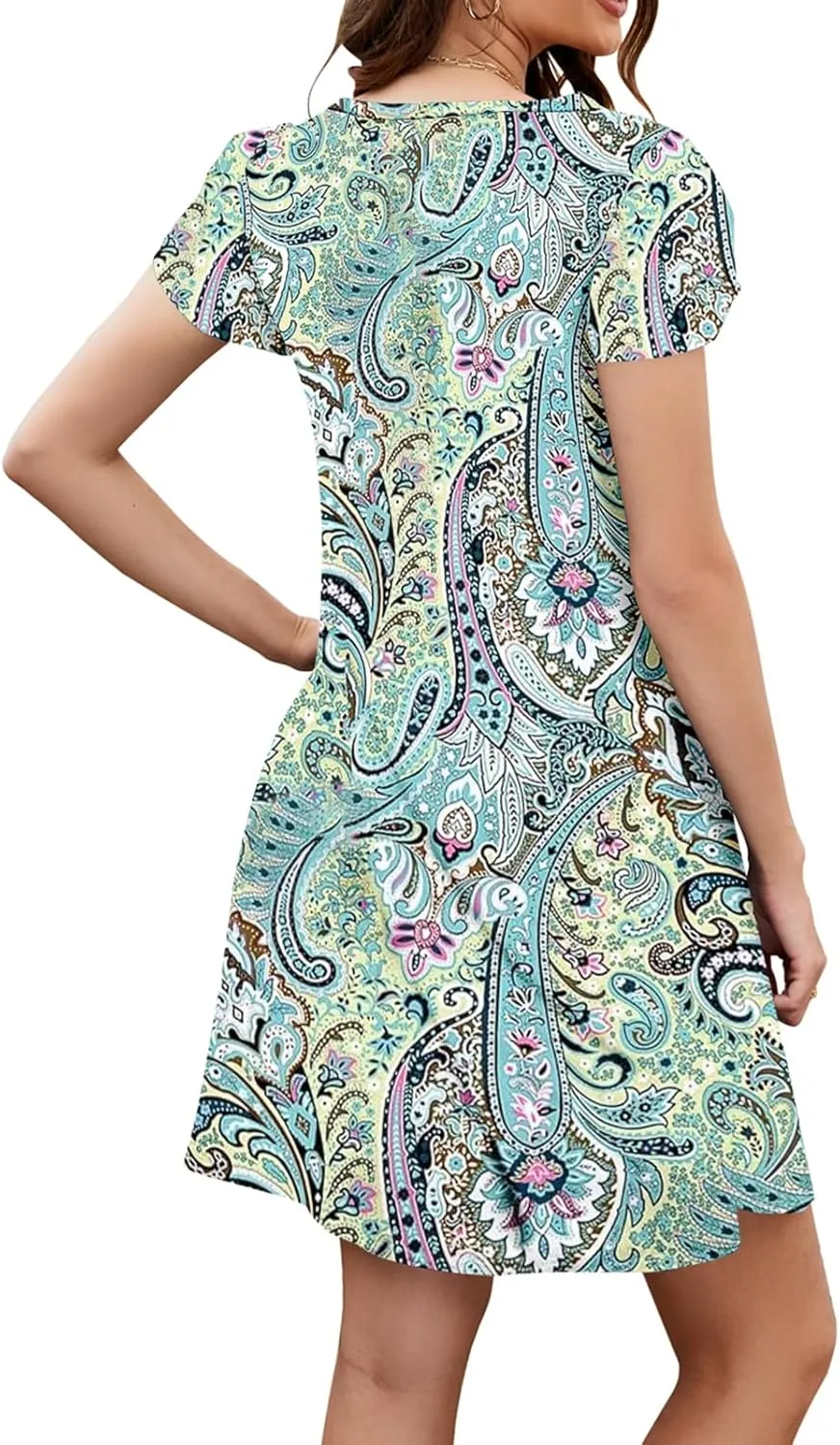 Bluetime Summer Dresses for Women 2025 Beach Boho Sundress Short Sleeve Pockets Loose Casual Tshirt Dress