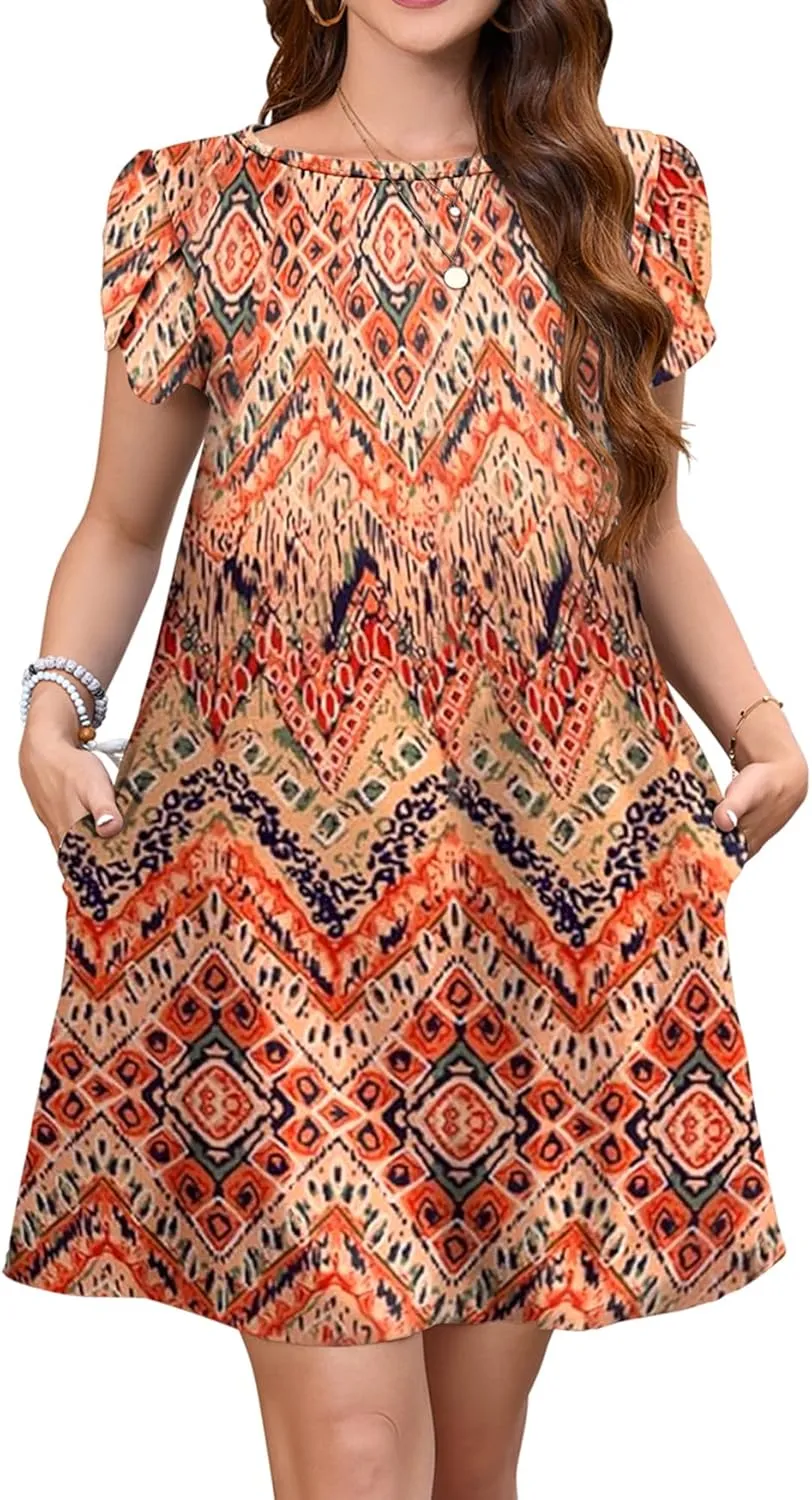 Bluetime Summer Dresses for Women 2025 Beach Boho Sundress Short Sleeve Pockets Loose Casual Tshirt Dress