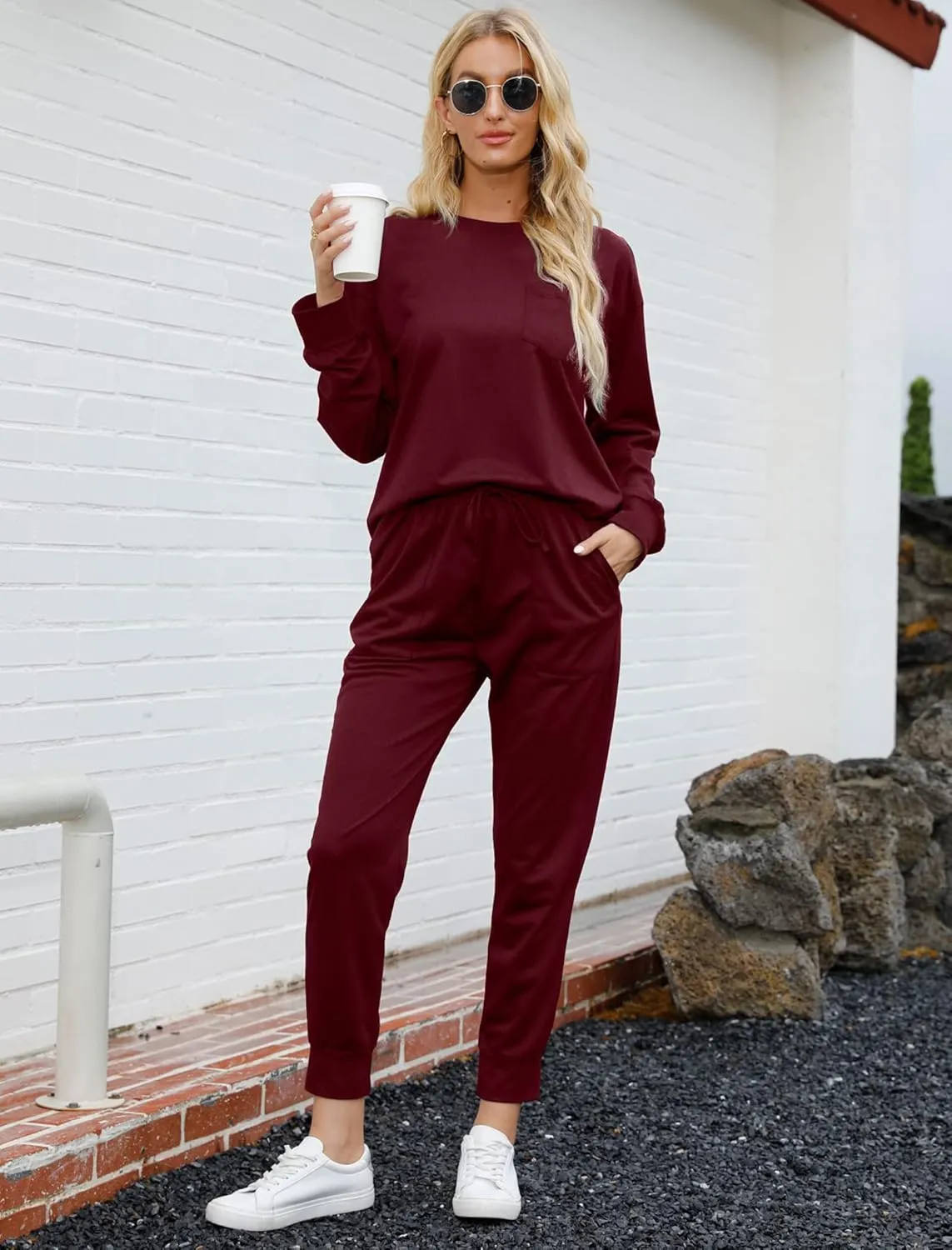 Bofell Lounge Sets for Women Two Piece Travel Outfits Sweatsuits 2 Piece Fashion 2024 Trendy Pajamas