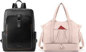 BOSTANTEN Genuine Leather Laptop Backpack for 15.6 Inch Laptop, comes with Weekender Bag Gym Bag with Shoe Compartment