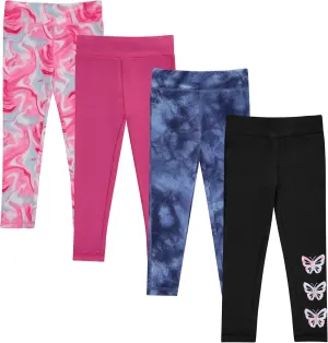 BTween Girls 4 Pack Leggings Set, Exercise, Sports Tights with Wide Waistband for Girls