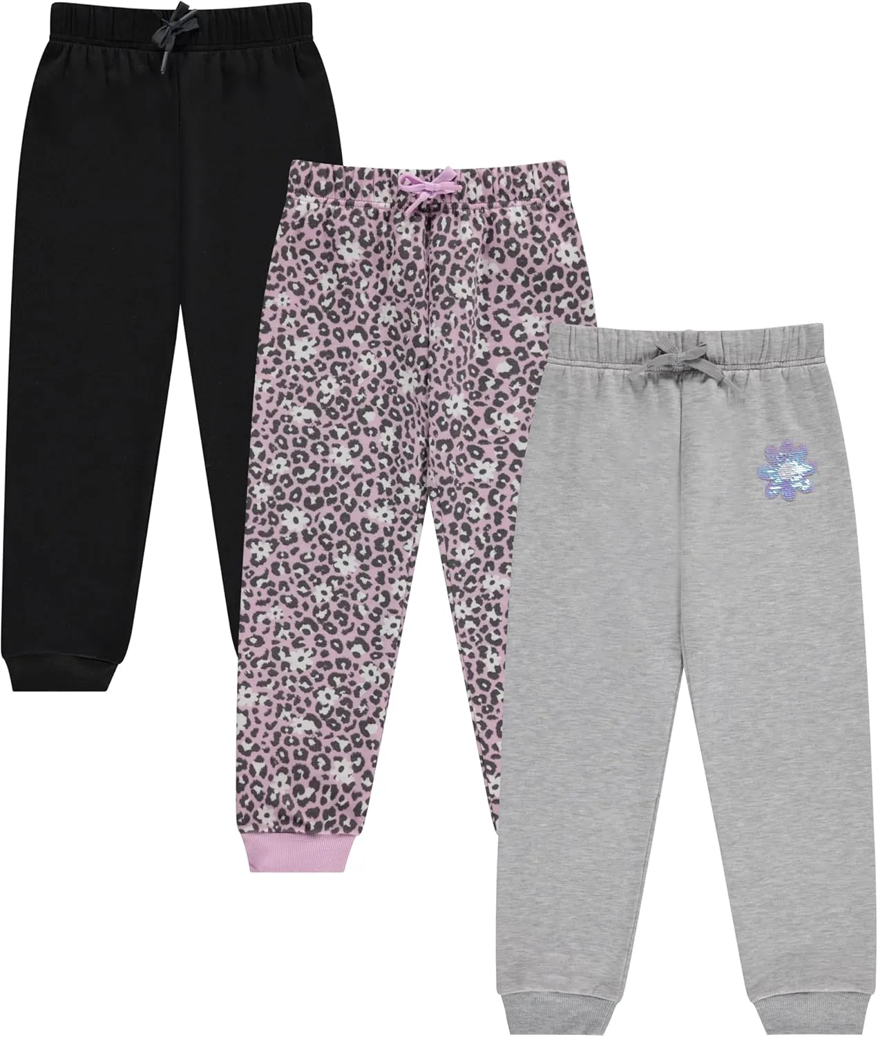 BTween Kids Girl's Fashion Stretch Waist Ultra Soft Jogger Pants Set - 3 Pack Bundle