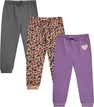 BTween Kids Girl's Fashion Stretch Waist Ultra Soft Jogger Pants Set - 3 Pack Bundle
