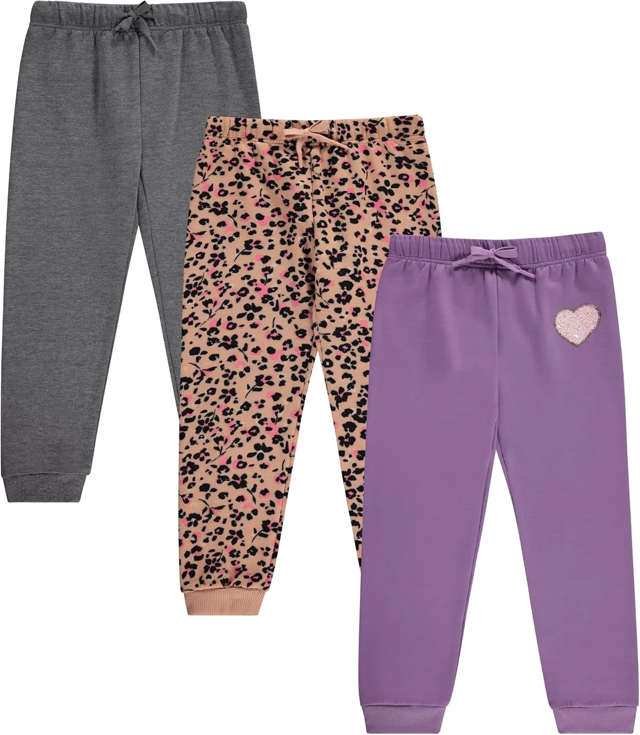 BTween Kids Girl's Fashion Stretch Waist Ultra Soft Jogger Pants Set - 3 Pack Bundle