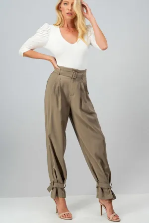 Buckle Me Up Pegged Belted Pants - Olive