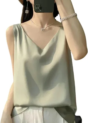 Camisole Ice Silk Camisole Women's V-Neck Tops White Satin Camis Mulberry Summer Ladies' Crop Top Women Solid Blouse Vest