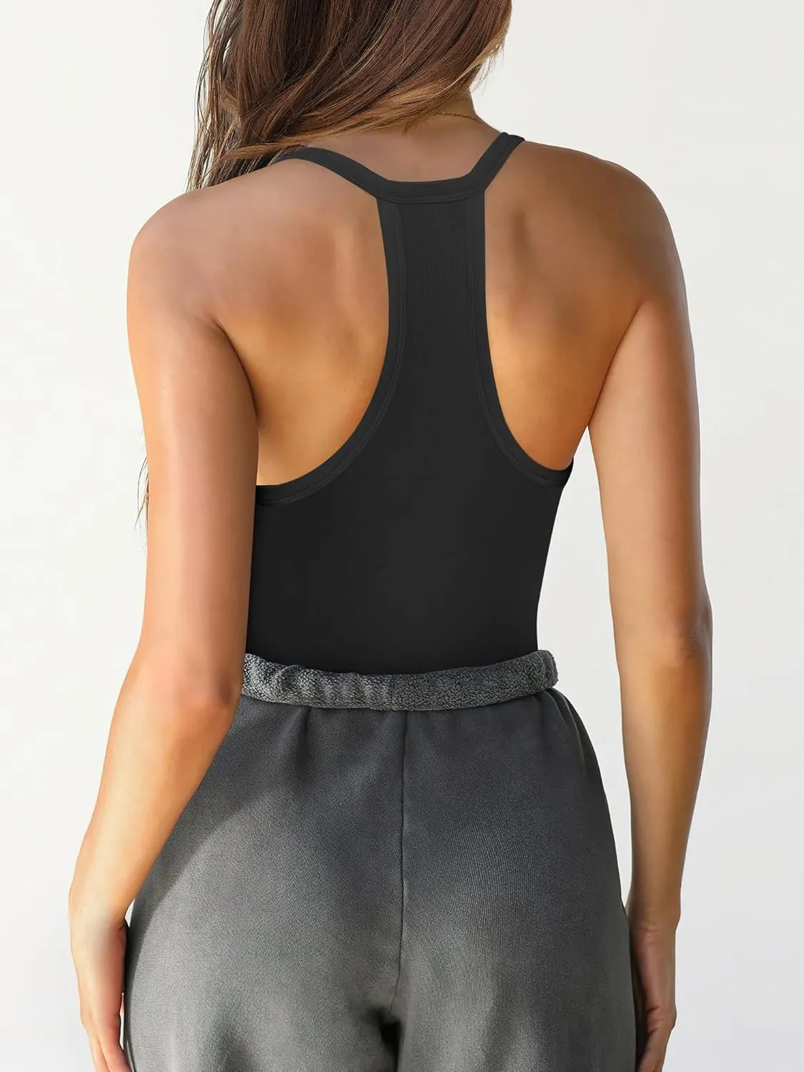 Caracilia Women Racerback Tank Tops 2025 Summer Sleeveless V Neck Camisole Slim Fit Basic Camis Workout Clothes