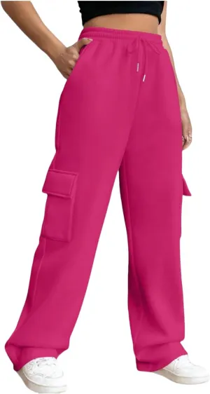 Cargo Pants for Women High Waist Baggy Wide Leg Lounge Pants Drawstring Elastic Waist Trousers