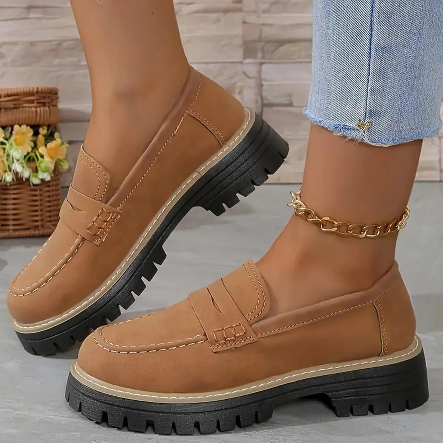 Cathalem Orthoture-Orthopedic Platform Loafers Comfort Orthopedic Shoes Womens Round Toe Walking Shoe Slip on Shoes