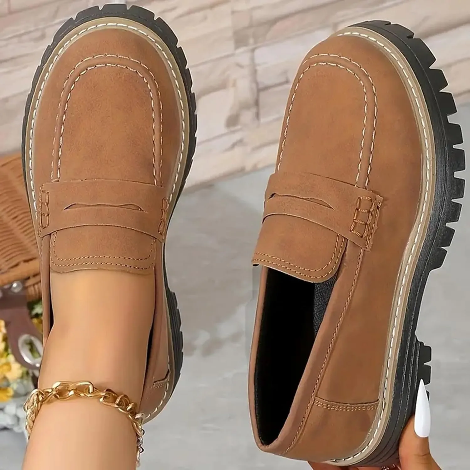 Cathalem Orthoture-Orthopedic Platform Loafers Comfort Orthopedic Shoes Womens Round Toe Walking Shoe Slip on Shoes