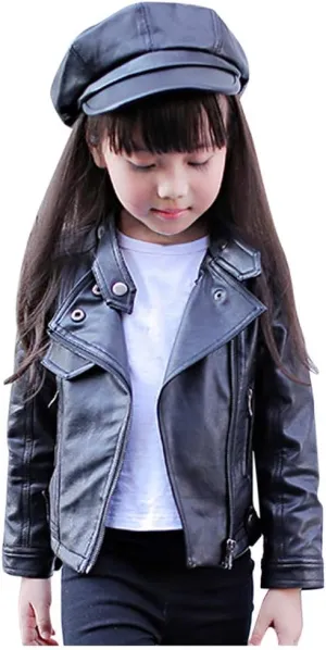 Children's Jacket Girl Boy Motorcycle Jacket Kid Outwear Solid Color Zipper Crop Coat Winter Coat Leather Windbreaker