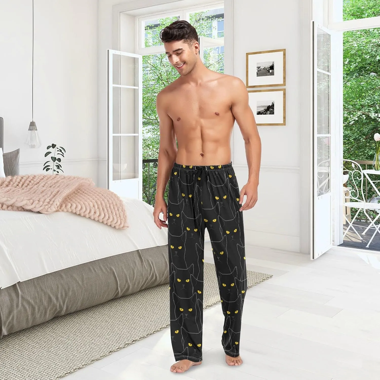 Christmas Men's Pajama Pants Men's Separate Bottoms with Pockets Lightweight Sleep Lounge PJ Bottoms for Men