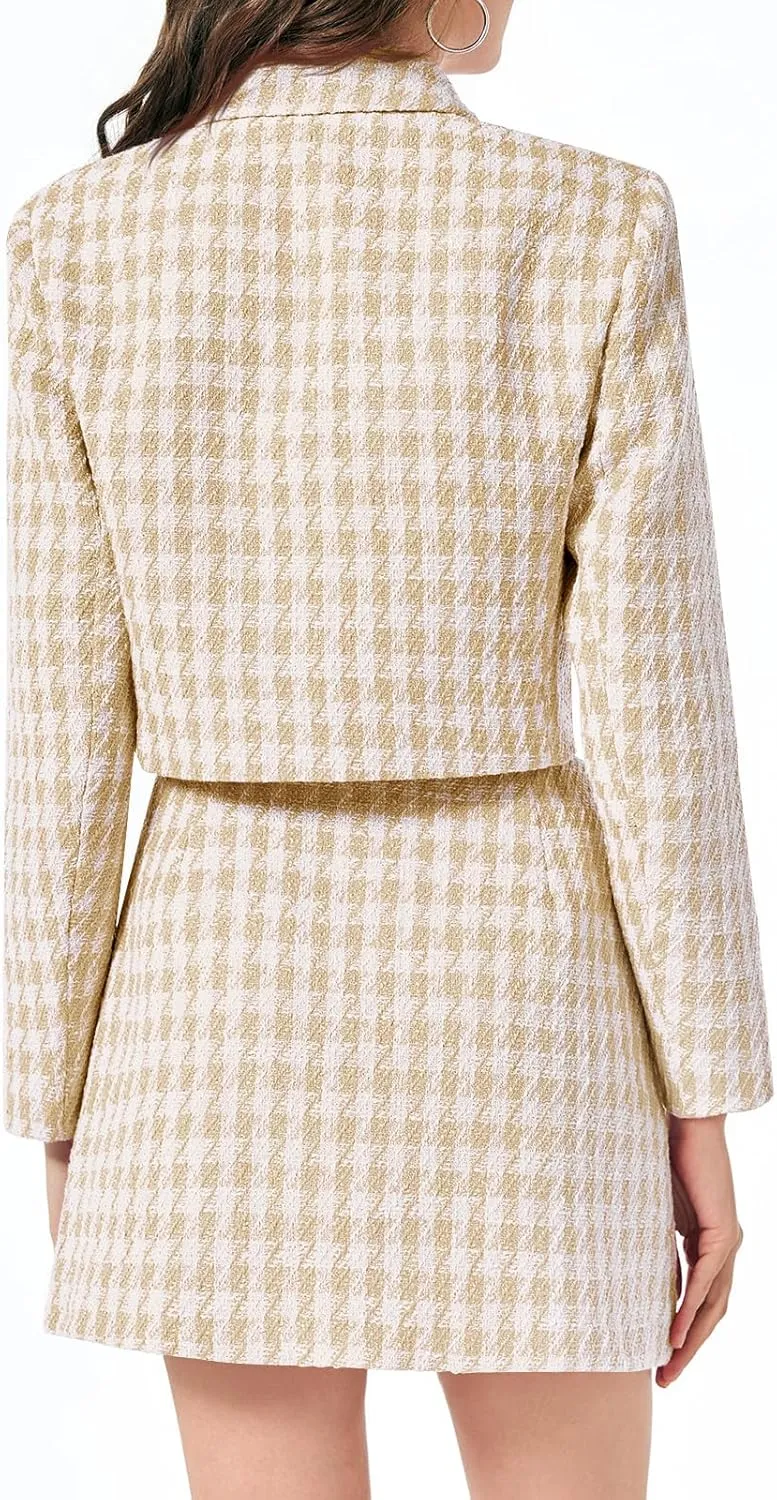 Cicy Bell Womens Cropped Tweed Blazer Sets 2 Piece Outfits and Mini Skirt Sets Business Casual Suits