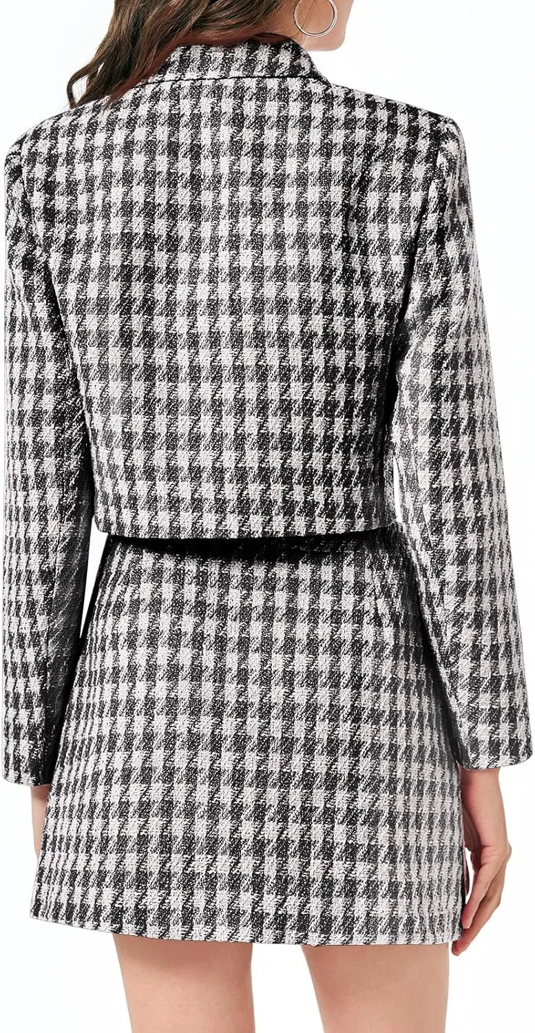 Cicy Bell Womens Cropped Tweed Blazer Sets 2 Piece Outfits and Mini Skirt Sets Business Casual Suits