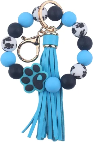 Claw Silicone Beaded Bracelet Wrist Keychain, PU Leather Tassel Bangle Car Keychain for Women,Key Ring Wristlet Key Chains