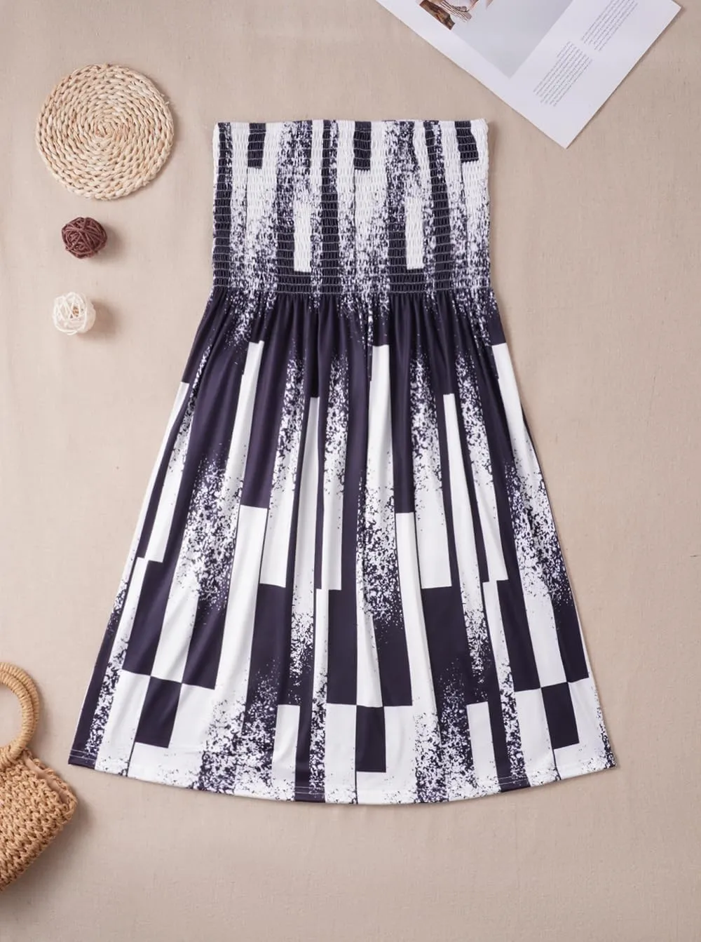 Comeon Women Off Shoulder Strapless Sleeveless Tube Top Dress Floral Summer Beach Coverup Flowy Midi Dress