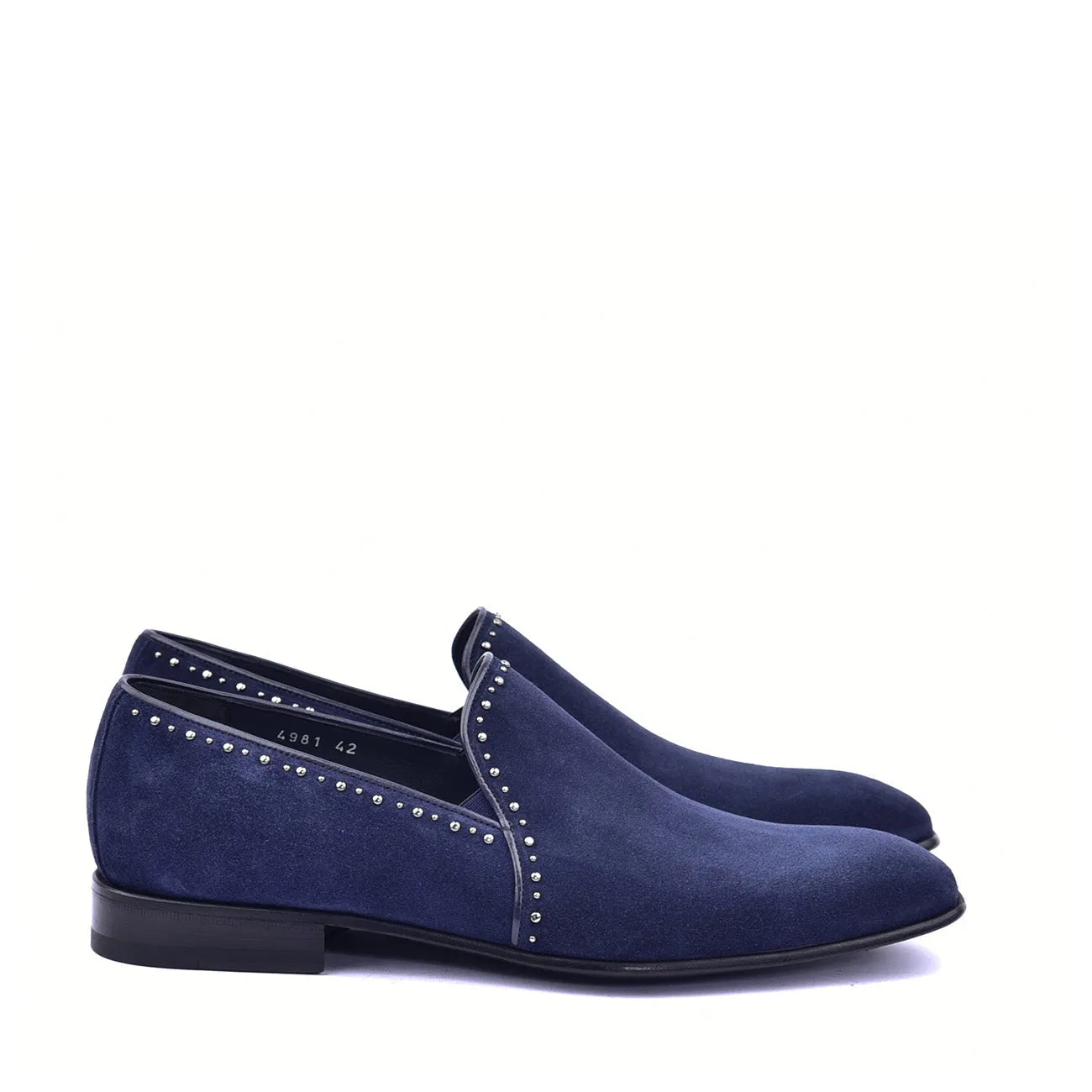 Corrente C041 4981S Men's Shoes Navy Plain Suede / Calf Skin Leather with Studs Loafers (CRT1369)