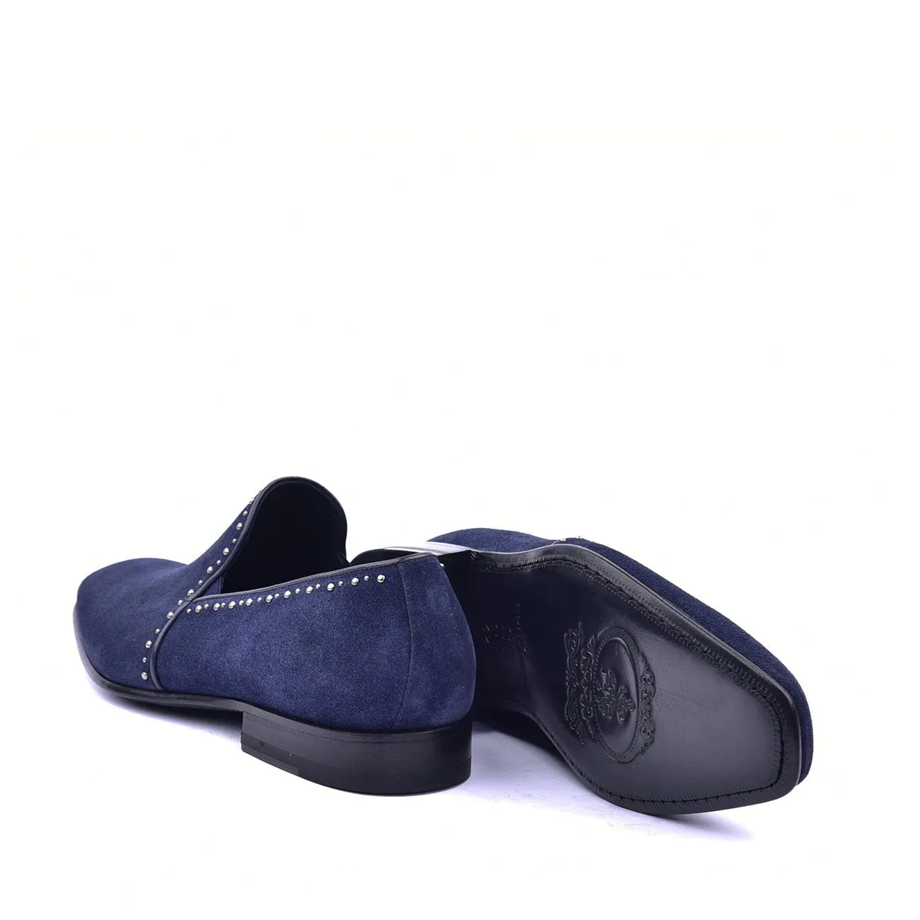 Corrente C041 4981S Men's Shoes Navy Plain Suede / Calf Skin Leather with Studs Loafers (CRT1369)