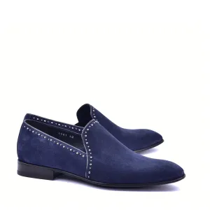 Corrente C041 4981S Men's Shoes Navy Plain Suede / Calf Skin Leather with Studs Loafers (CRT1369)