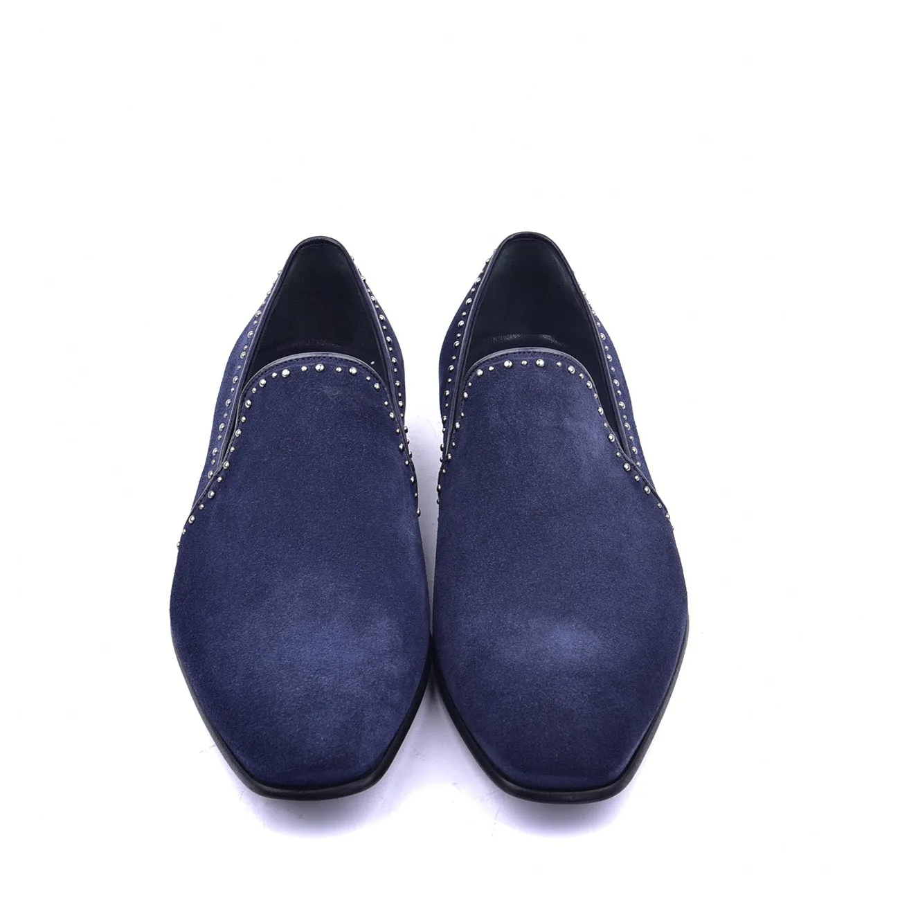 Corrente C041 4981S Men's Shoes Navy Plain Suede / Calf Skin Leather with Studs Loafers (CRT1369)