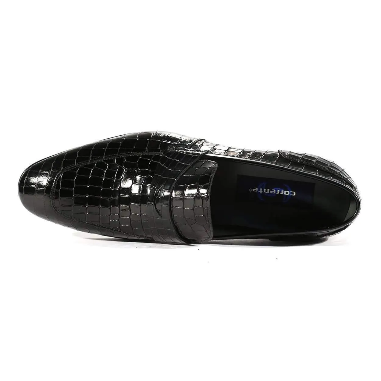 Corrente C123-3470 Men's Designer Shoes Black Alligator Print / Calf-Skin Leather Loafers (CRT1016)