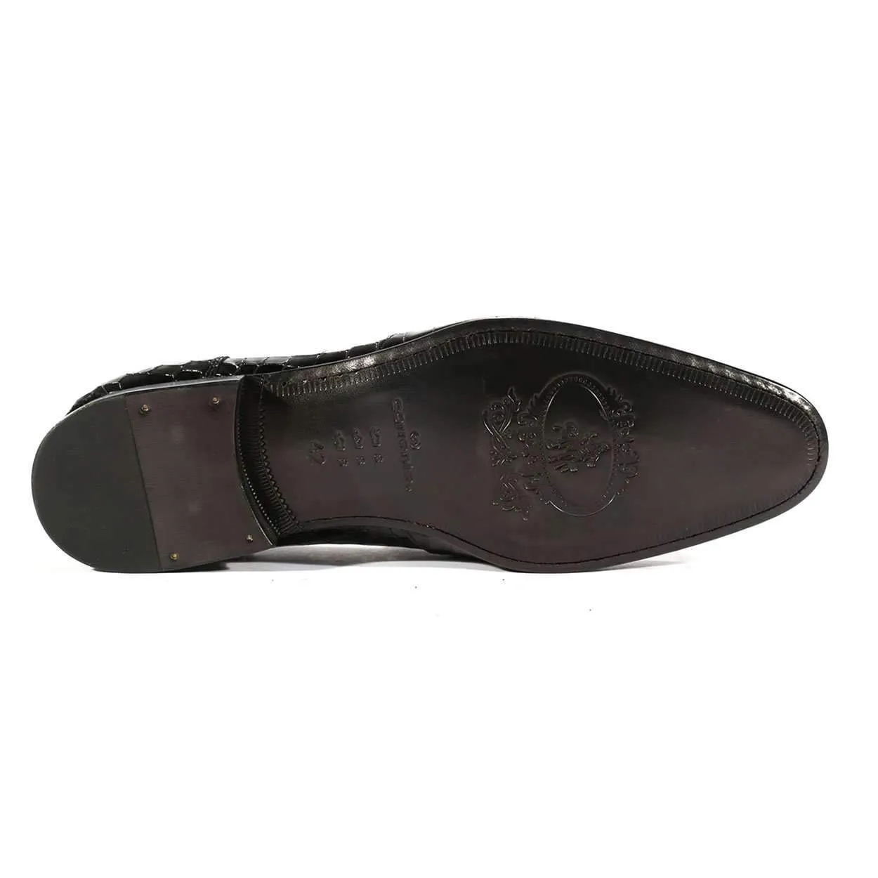 Corrente C123-3470 Men's Designer Shoes Black Alligator Print / Calf-Skin Leather Loafers (CRT1016)