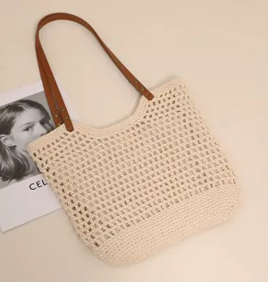 Crochet Mesh Tote Bag for Women Cotton Mesh Hollow Hobo Bag Summer Woven Beach Bag
