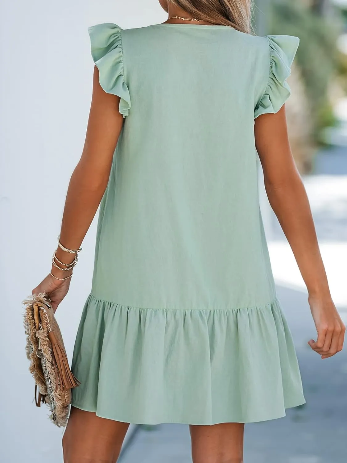 CUPSHE Women's Ruffled Trim Button-Front Mini Dress Sleeveless Mini Dresses Casual Summer