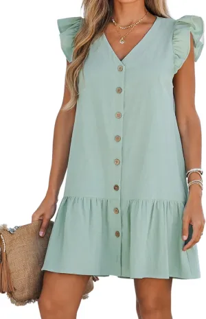 CUPSHE Women's Ruffled Trim Button-Front Mini Dress Sleeveless Mini Dresses Casual Summer