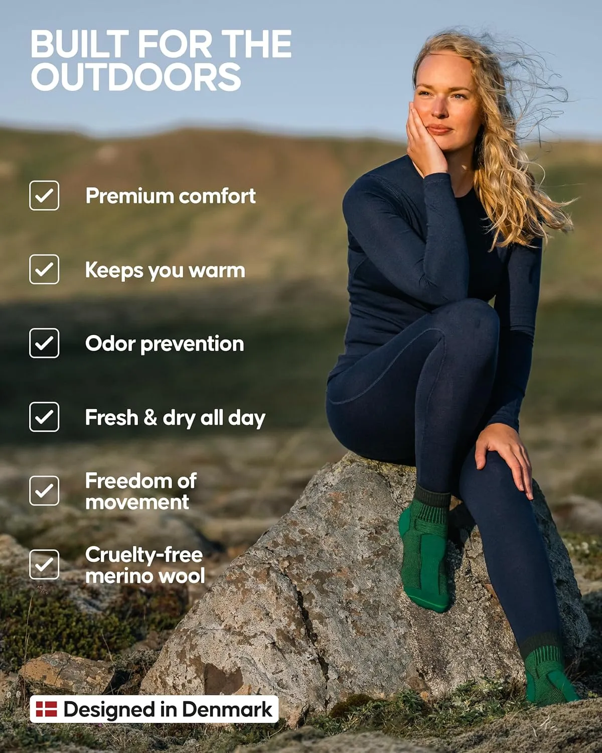 DANISH ENDURANCE Merino Wool Long Sleeve for Women, Thermal Vests for Women, Base Layer Underwear Tops, Winter Thermals